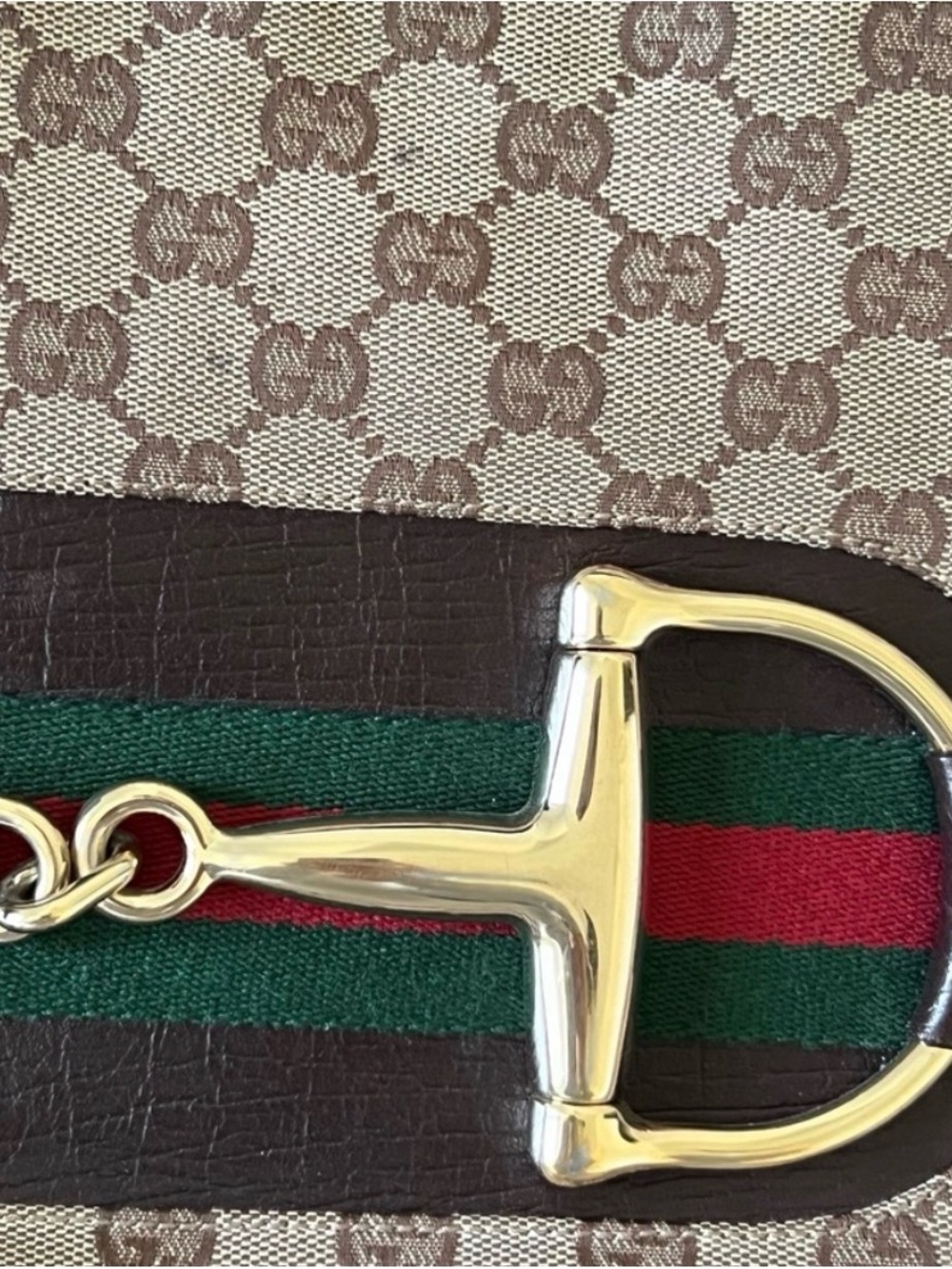 Gucci Hasler Horsebit Monogram Purse in Beige & Brown - Picture 4 of 14